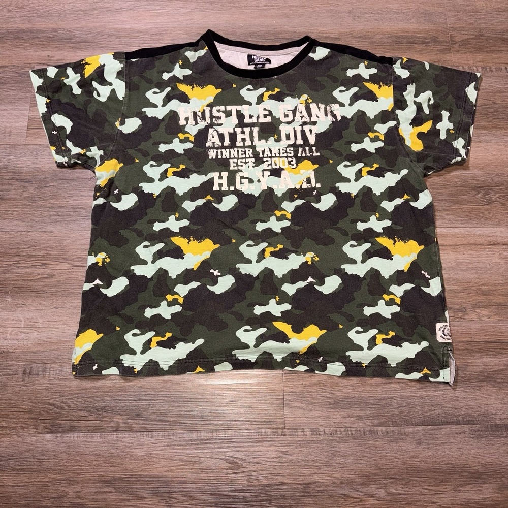 Y2K Hustle Gang Camo Shirt Mens 3X-Large Short Sleeve "All In" Graphic Tee